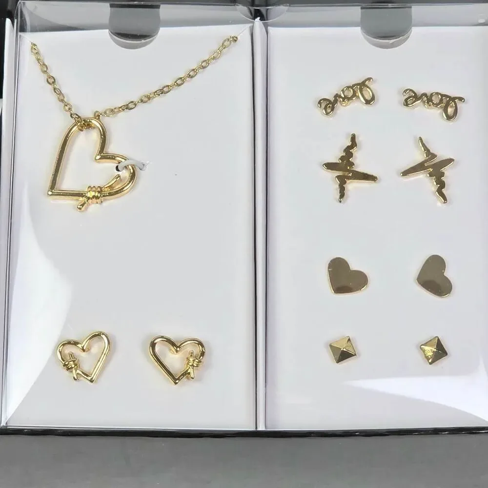 Aeropostale Watch Jewelry Set Necklace Earrings Gold Tone